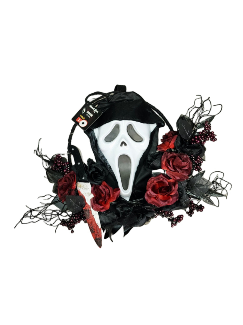 Ghost Face Light Up Halloween Wreath Decor 17" x 20" Spirit Halloween Scream NEW